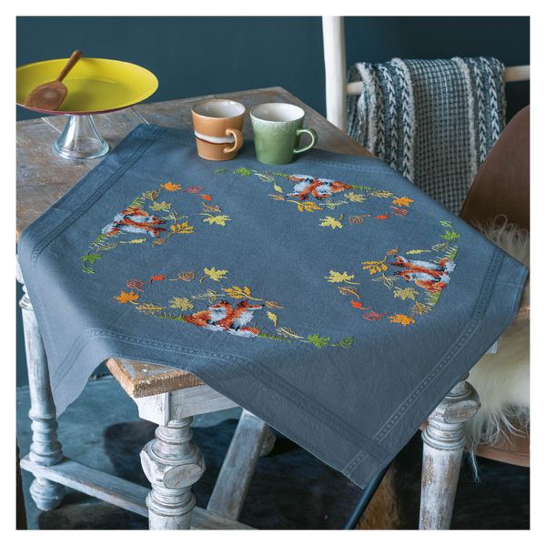 Vervaco Fox Autumn Tablecloth Kit, Dark Grey, Approx. 80 x 80 cm