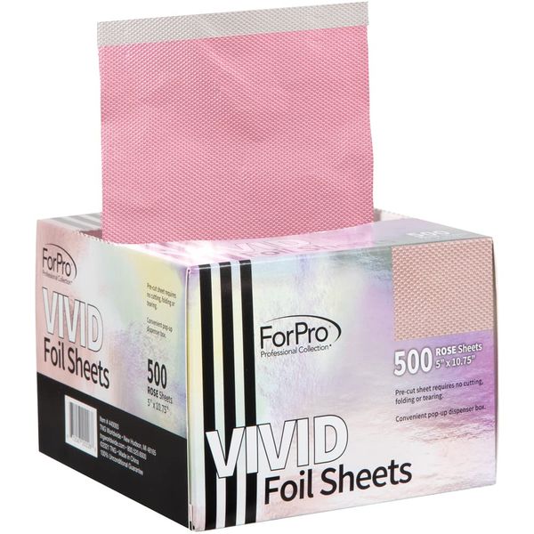 ForPro Vivid Rose Embossed Foil Sheets, Aluminum Foil, Pop-Up Foil Dispenser, Hair Foils for Color Application and Highlighting Services, Food Safe, 5” W x 10.75” L, 500-Count