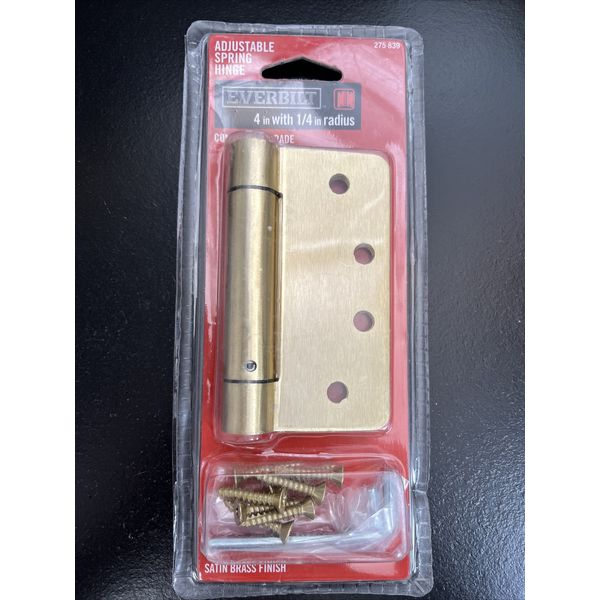 Everbilt 4 in. Satin Brass 1/4 in. Radius Adjustable Spring Door Hinge (275839)