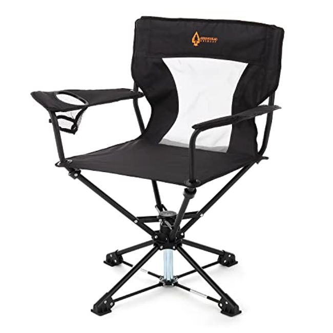 ARROWHEAD OUTDOOR 360° Degree Swivel Hunting Chair w/Armrests, Perfect for Blinds, No Sink Feet, Supports up to 450lbs, Carrying Case, Steel Frame, Fishing, High-Grade 600D Canvas, USA-Based Support