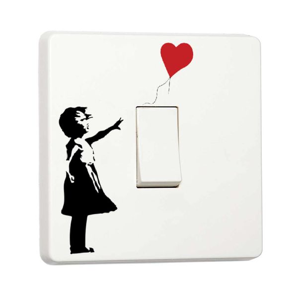 stika.co Pack of 2 London Banksy Graffiti Wall Art Girl with Balloon Single Light Switch Cover Vinyl Stickers - Unique Bedroom Accessories for a Stylish Look