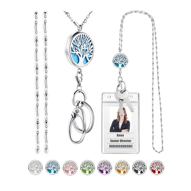 Lanyards for Id Badges Women Cute Keys Teacher Appreciation Gifts Keychain Badge Holder Necklace Silver Pretty Graduation Nurse Personalized Retractable Essential Oil Tree Life