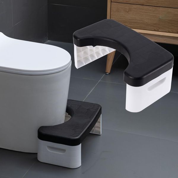 HI FINE CARE Folding Potty Stool, Bathroom Stool, Black