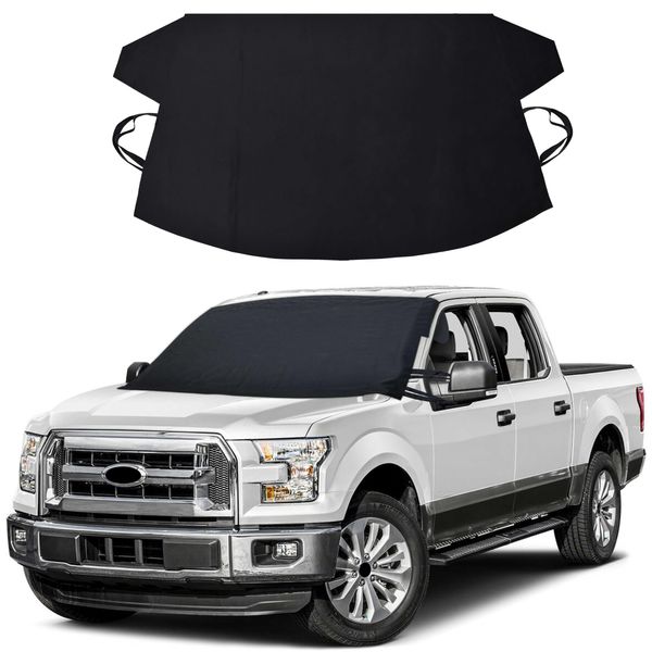 EcoNour Windshield Cover for Ice and Snow | Enhanced 600D Oxford Fabric Windshield Frost Cover for Any Weather | Water, Heat & Sag-Proof Car Windshield Snow Cover | XL (74 x 43 Inches)