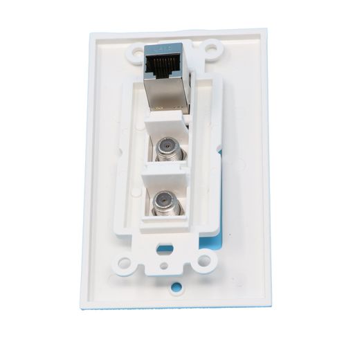 RiteAV 2 Port Coax Cable TV- F-Type 1 Port Shielded Cat6 Ethernet White Wall Plate Oversized Jumbo MIDI