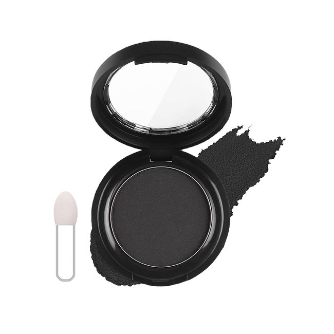 Single Matte Black Eyeshadow, Black Eye Make-Up Pressed Fine Powder Eyeshadow High Pigment Longwear Waterproof Single Black Eye Shadow With Brush for All Skin Tone