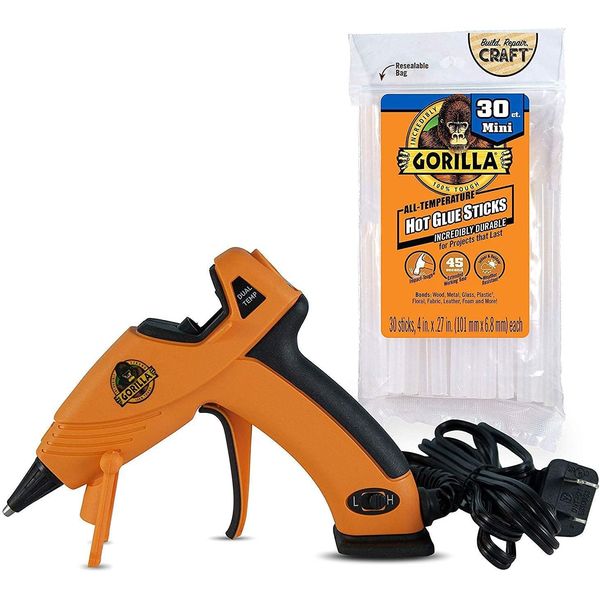 Gorilla Dual Temp Mini Hot Glue Gun Kit with 30 Hot Glue Sticks