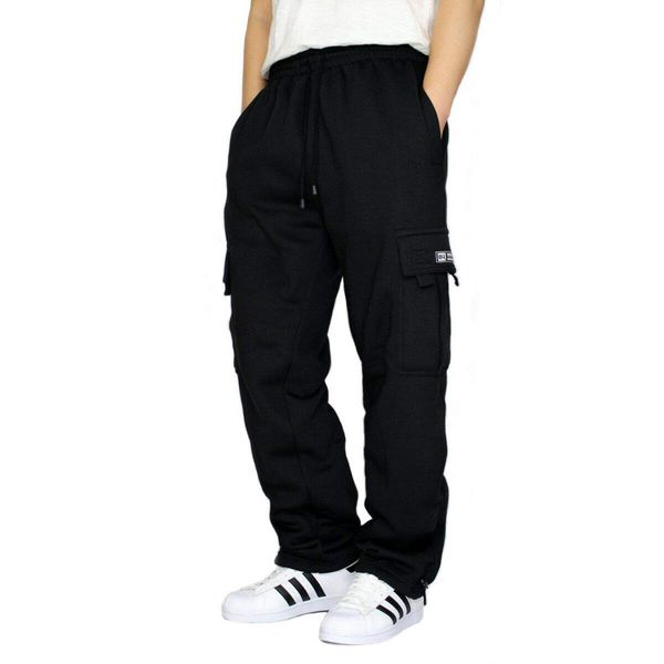 DREAM USA Men's Heavyweight Fleece Cargo Sweatpants, Black, Black, Size X-Large