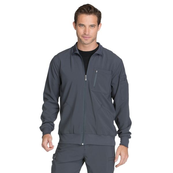 Infinity Men's Zipper Warm-Up Jacket with Side Panels and Collar Cuffs CK305A, S, Pewter