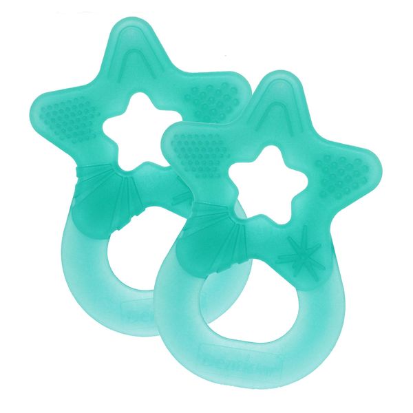 Dentistar Star Teether Pack of 2, Teething Baby Toy for Infants Aged 3+ Months, Soft Silicone Baby Teething Ring for Tooth and Gum Pain Relief, Made in Germany - Turquoise Green