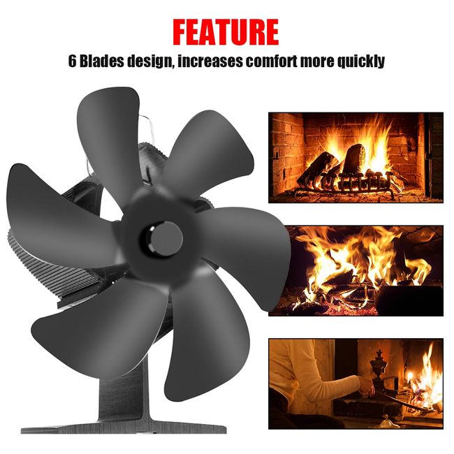 Heat Powered Wood Fan 6 Blades Fireplace Fan with Thermometer for Home Wood  Log