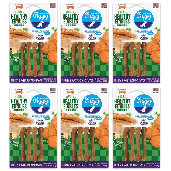 Nylabone 6 Pack of Turkey and Sweet Potato Healthy Edibles Puppy Treats, 3.1 Ounces each, Made in the USA