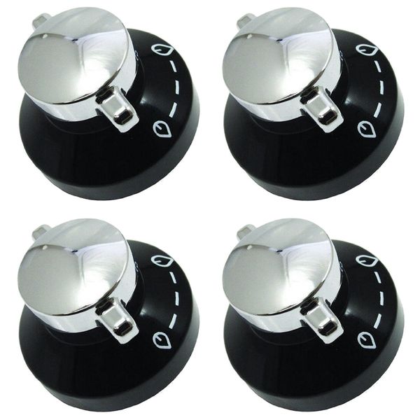 New World Gas Hob Oven Cooker Knobs Flame Control Switch (Pack of 4, Black / Silver)