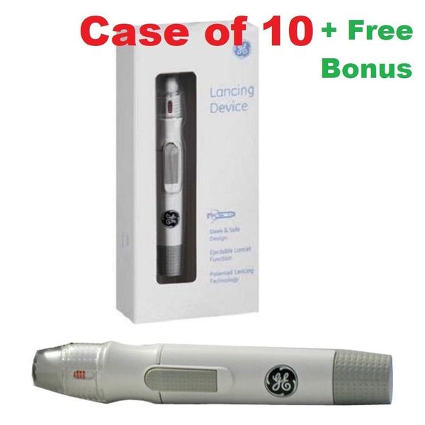 Blood Glucose Lancing Device GE100 (Case of 10) + Bonus: Box of 100 Lancets