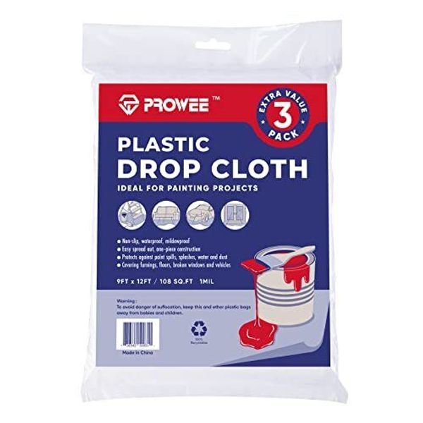 3pack Painters Plastic Drop Cloths 9feet X 12feet Paint Floor Cover Plastic Shee