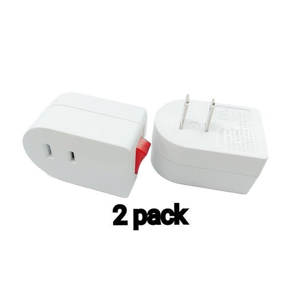 2 Pc 1 Port Wall Outlet 2 Prong AC Power Adapter Plug With On/off Switch 