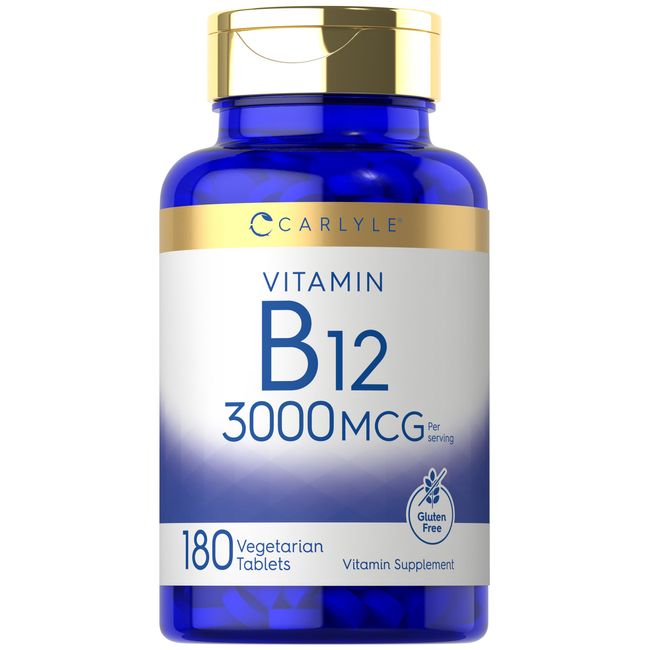 Vitamin B12 3000mcg Per Serving | 180 Vegetarian Tablets | Non-GMO | by Carlyle