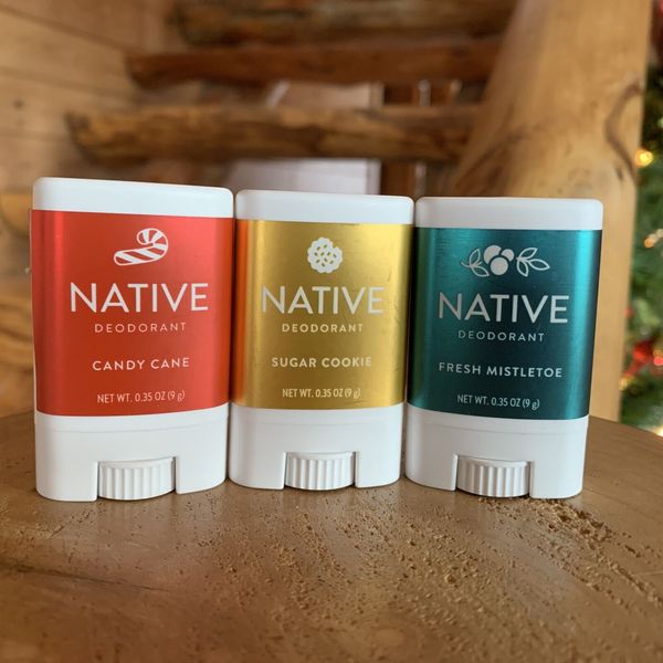 3X Native Deodorant Candy Cane, Sugar Cookie, Mistletoe Mini Travel Size .35oz