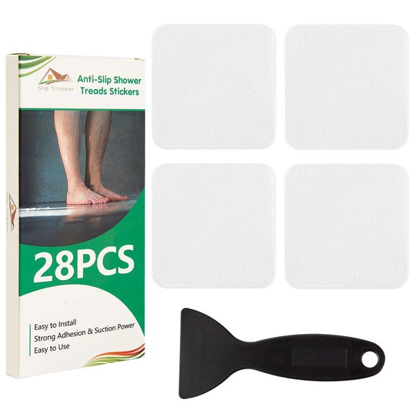 Non Slip Bathtub Stickers 28 PCS Adhesive Anti Slip Shower Stickers for Bath Tub,Bathroom,Stairs with Premium Scraper