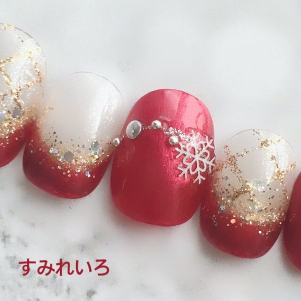 Nail tip false nails cute design simple short long simple coming-of-age ceremony nail present mother short nails small nails large nails berry short chibi nails wedding wedding false nails gel nails [1504] Christmas red gold check