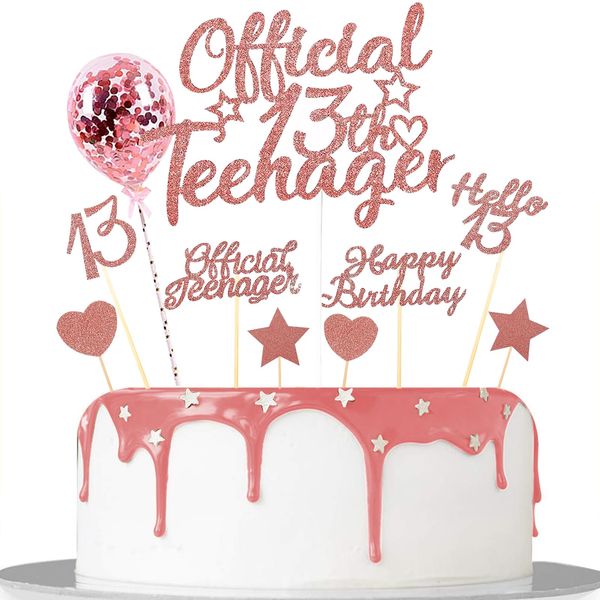 Catelves Glitzer Deko 13. Geburtstag Mädchen Teenager, 13 Geburtstag Jungen Mädchen, Teenager Mädchen Deko, 13. Geburtstag Cupcake Toppers Official Teenager Cupcake, 13th Birthday Cupcake Toppers