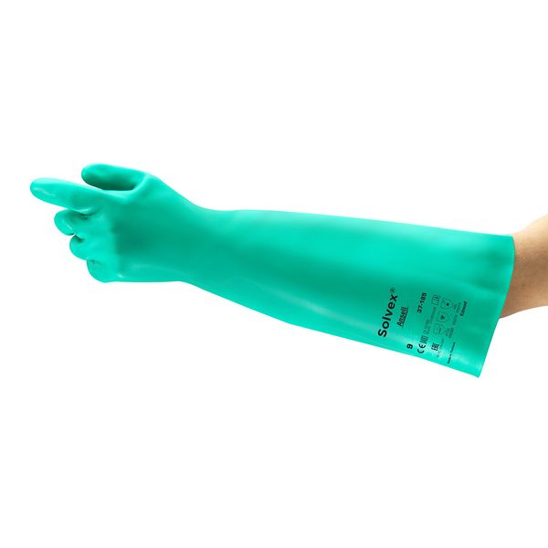 Ansell AlphaTec 37-185 Chemical-Resistant Nitrile Gloves, Liquid and Splash Protection, Food-Handling, Silicone and Latex-Free Work Glove, Waterproof, Reusable, Green, Size 2XL (1 Pair)