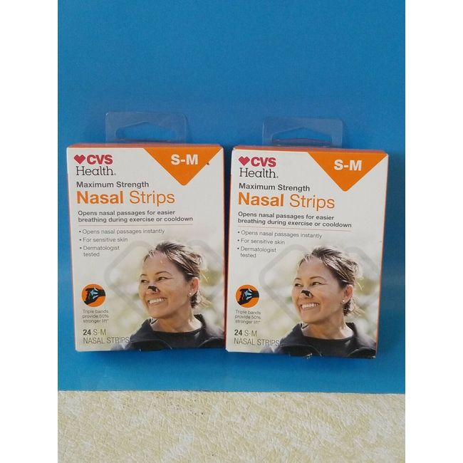 2 ×  Health Maximum Strength Nasal Strips•  SMART-FLEX • S-M 24 NASAL STRIPS