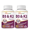 2 Packs-Vitamin D3+K2 Complex 250mcg/200mcg (MK-7) - Immune & Bone Support