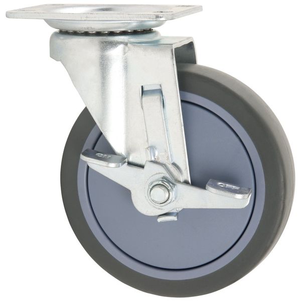 TPR Rubber Caster Wheel with Swiveling Top Plate w/ Brake - 5-Inch - 350 lb. Load Capacity - Non-Marking for Hospitals, Food Service, & Other Institutional Applications