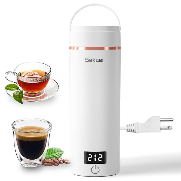 Sekaer Travel Portable Electric Kettle, Small Tea Kettle Coffee Mini Hot Water Boiler, 400mL & 304 Stainless Steel, with 4 Variable Presets and Auto Shut-Off SKE-840W