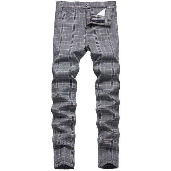 Keevoom Plaid Pants for Men, Mens Stretch Skinny Flat-Front Casual Slim Fit Business Dress Chinos Pants(T4,32) Grey