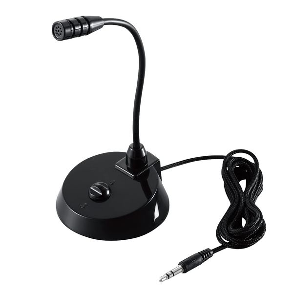 Elecom HS-MC07BK PC Microphone, Stand Mic, 3.5Φ, Small, Flexible Arm, Mute Button, Black