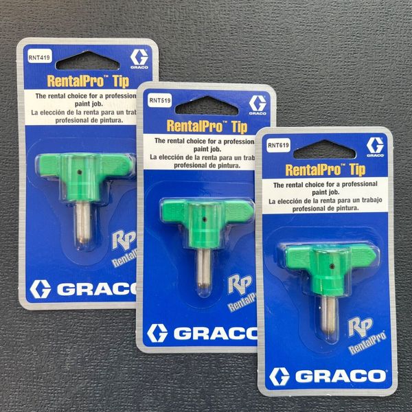 GRACO Reversible Airless Paint Spray Tip Rental Pro RNT 419 519 619 Green LOT/3