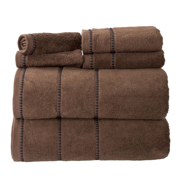 Luxury Cotton Towel Set- Quick Dry, Zero Twist and Soft 6 Piece Set With 2 Bath Towels, 2 Hand Towels and 2 Washcloths By Lavish Home (Chocolate) , 12" x 12"