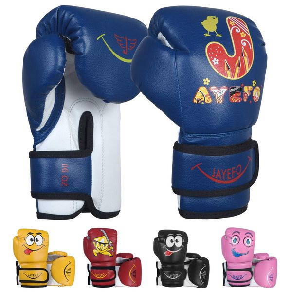 JAYEFO Kids Boxing Gloves - Training MMA Boys & Girls Punching Bag Kickboxing & Muay Thai Gloves, Best Gift for Kids, Youth Games Fun | 4 oz Blue