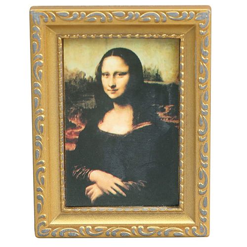 LUOZZY Mini Mona Lisa Painting Model Wall Art Decorations Mini Dollhouse Decorations (Gold)