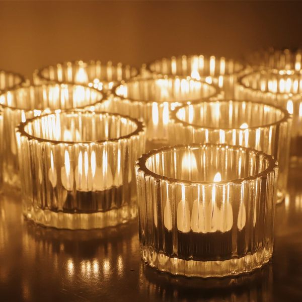 Vohocandle Clear Tea Light Candle Holders Set of 12, Glass Tealight Holders for Table Centerpiece 5 cm x 3.5 cm, Votive Candle Holder for Wedding, Birthday Party, Home Décor