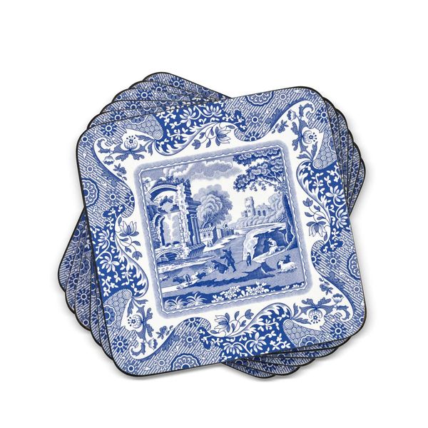 Spode Blue Italian Collection Coasters | Set of 6 | Cork Backed Board | Heat and Stain Resistant | Drinks Coaster for Tabletop Protection