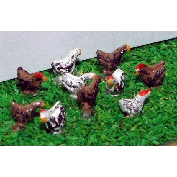 Langley Models Chickens 10 N Scale Metal Model Railway PAINTED A71p
