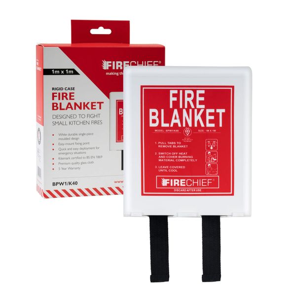 Firechief Wall Fire Blanket – Quick to Deploy 1m x 1m Fire Blanket for Home, Kitchens, Caravans & Campervans – 5 Year Guarantee with Kitemark & British Standards Certified 2019 (BS EN 1869:2019)