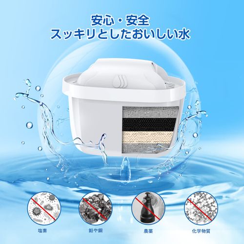 AZMKOO Cartridge for Water Purification Pot (Brita Maxtra BRITA MAXTRA) Compatible Filter Cartridge, Water Filter Cartridge, High Removal, Japanese Specifications, Set of 4