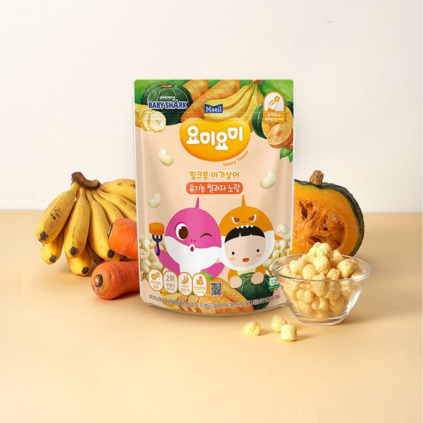 Yomiyomi Pinkfong Baby Shark Organic Rice Crackers Yellow 25g 8 bags [Guaranteed arrival] [1,500 won discount per box when purchasing multiple items]