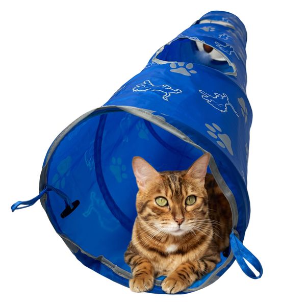 NFL Detroit Lions Cat Tunnel Tube Toy with Plush Football Catnip and Feathers Collapsible Tunnel for Cats to Play, Peek and Hide, Sporty & Fun Cat Tunnel Toy with Team Logo All-Over Design!