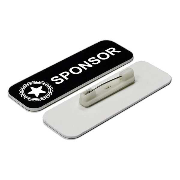 Sponsor 1 x 3" Name Tag/Badge, Black, (3 Pack)