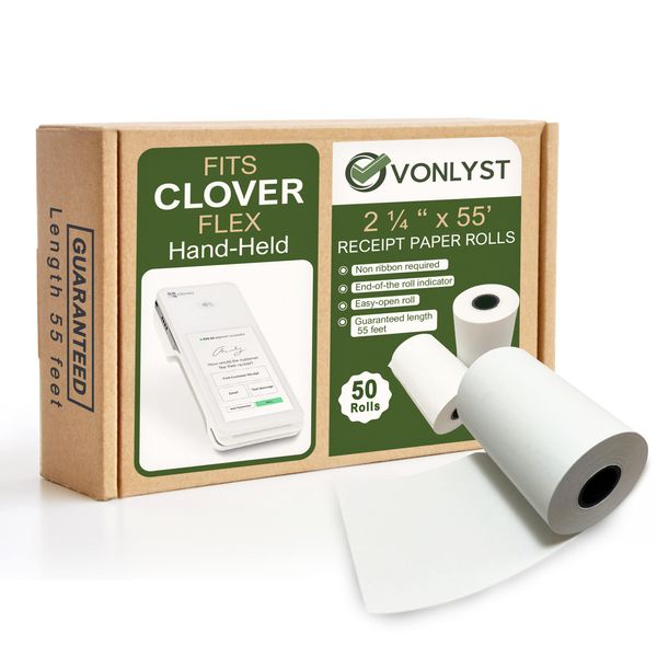 Vonlyst Thermal Paper Roll for Clover Flex Receipt Paper 2 1/4 x 55 (50 rolls)