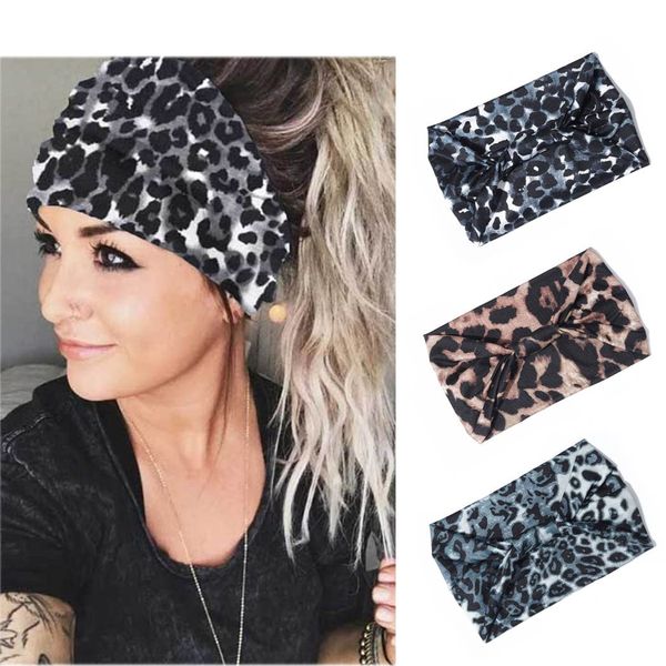 Zoestar breite Leoparden-Stirnbänder, grauer Knoten, Turban-Kopfwickel, stilvolle elastische Kopftücher, Yoga-Haarbänder für Frauen und Mädchen (3 Stück)