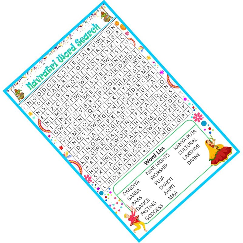 Nine Nights of Joy Theme Navratri Word Search Game 30 Cards with ...