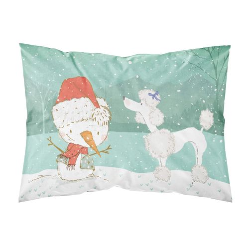Caroline's Treasures CK2067PILLOWCASE White Poodle Snowman Christmas Fabric Standard Pillowcase Lightweight Super Soft Easy Care Decorative Artwork Pillowcase, Standard