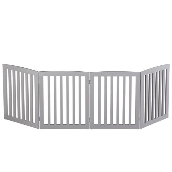 Wooden Dog Gate 4 Panels 24" Pet Gate Foldable Dog Fence for Indoor Stairs Gray