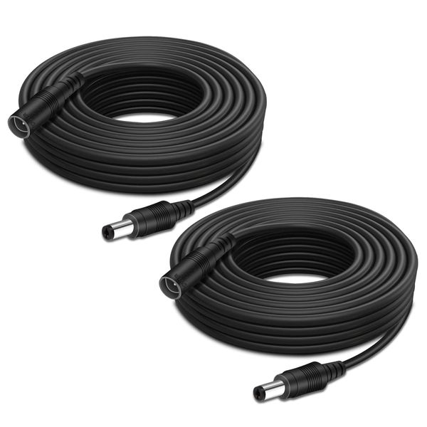 Auroh Pack of 2-5M DC 12V CCTV Power Extension Cable Black 2.1 x 5.5mm Male to Female, Power Supply Adapter Extender Cord for CCTV Security Cameras, DVRs, LED Strips, Routers